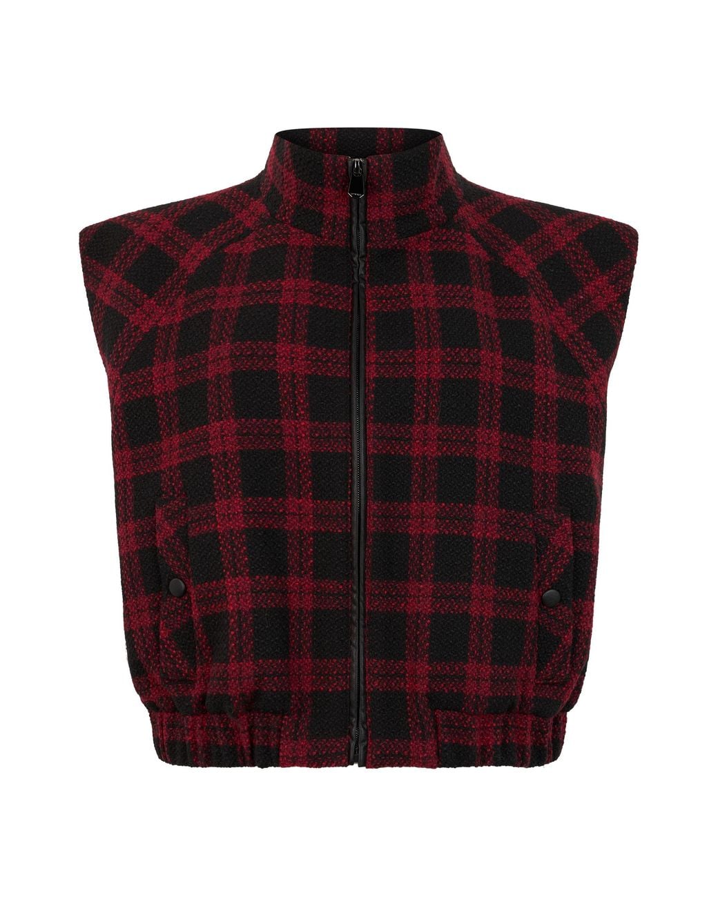 Pinko Red Checked Vest- Polyester Waistcoats & Gilets