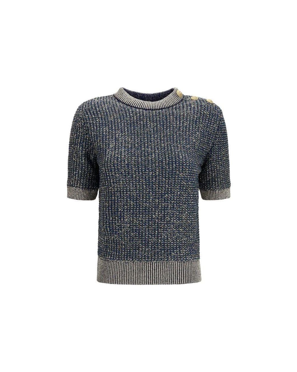 Balmain Gray Blue Polyamide Sweater