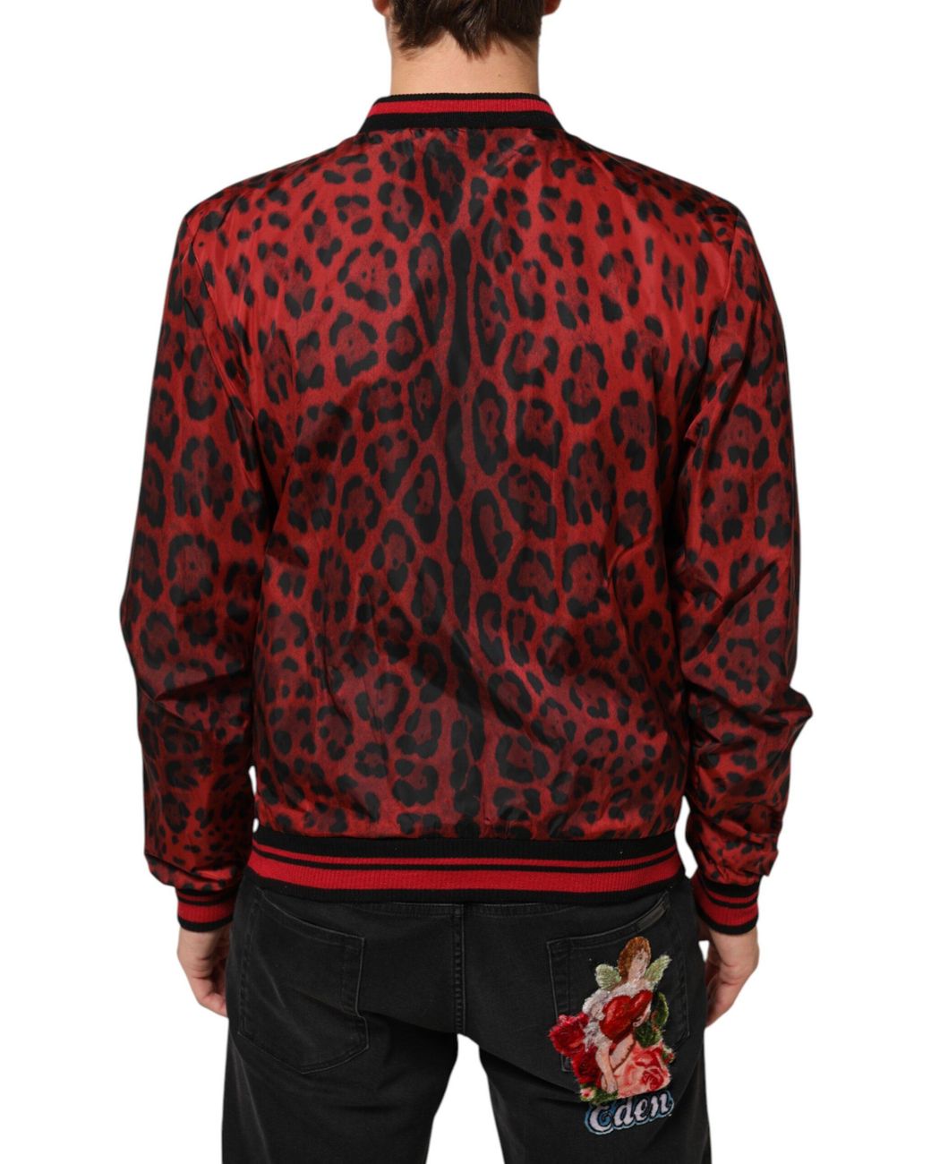 Dolce & Gabbana Red Leopard Print Full Zip Bomber Jacket Clothing for men