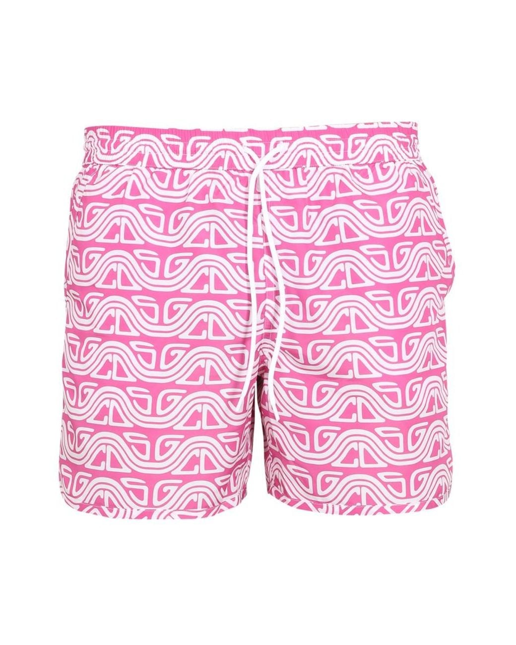 Gcds Pink Costume With Waved Print Polyester Swim Shorts for men