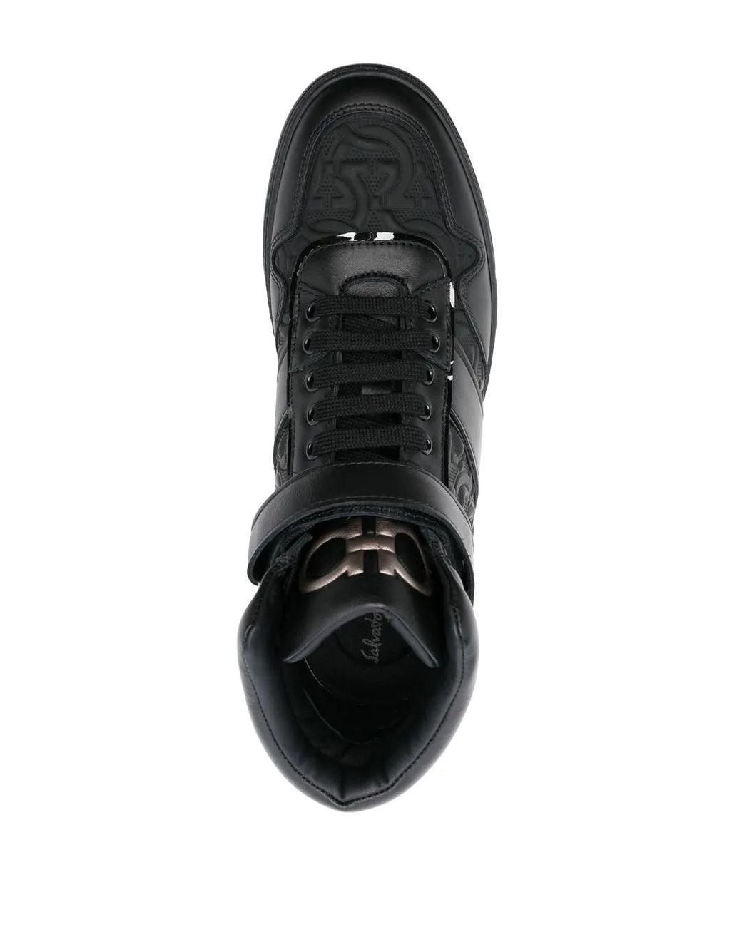 Ferragamo Black Embossed Hi-Top Sneakers for men