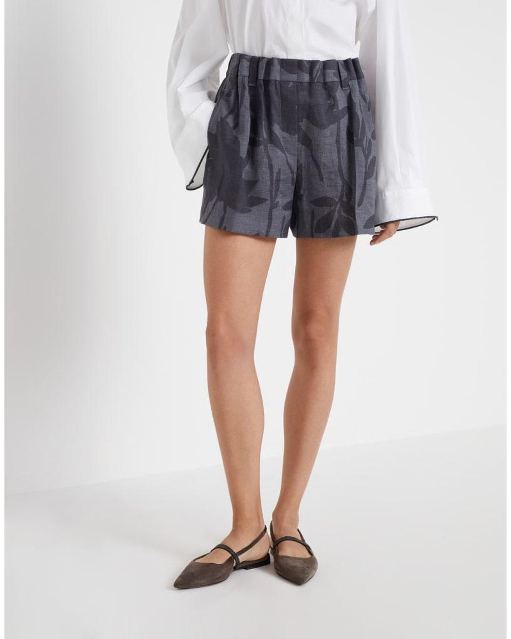 Brunello Cucinelli Blue Dark Linen Shorts