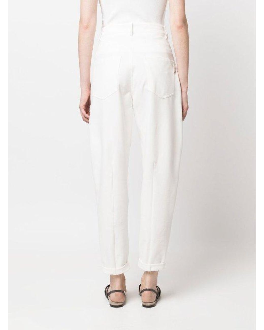 Brunello Cucinelli White Naturale Cotton Relaxed Fit Trousers
