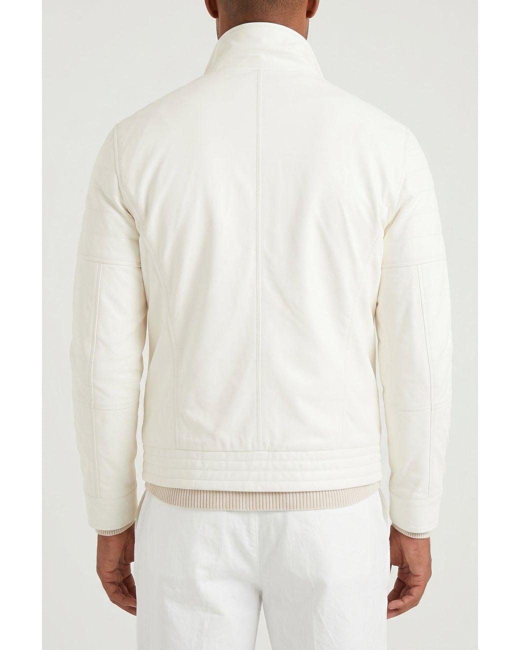 Brunello Cucinelli Natural Off Leather Biker Jacket for men