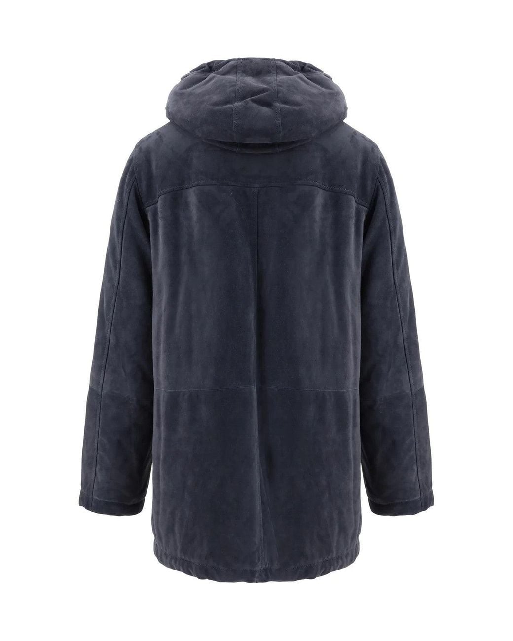 Brunello Cucinelli Blue Leather Hooded Jacket Clothing for men