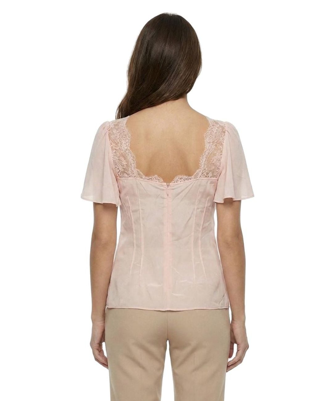 Dolce & Gabbana Natural Dolce & Gabbana Lace-Trimmed Silk Blouse