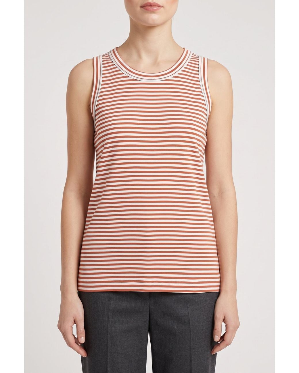 Brunello Cucinelli Red Striped Cotton Tank Shirt