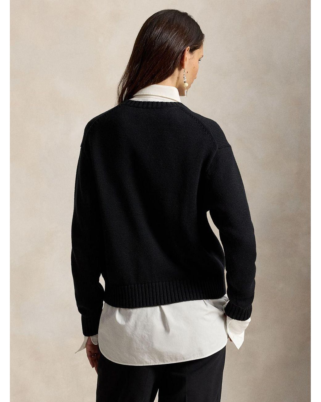 Polo Ralph Lauren Black Cotton Knit Pullover With Jacquard Bear Logo