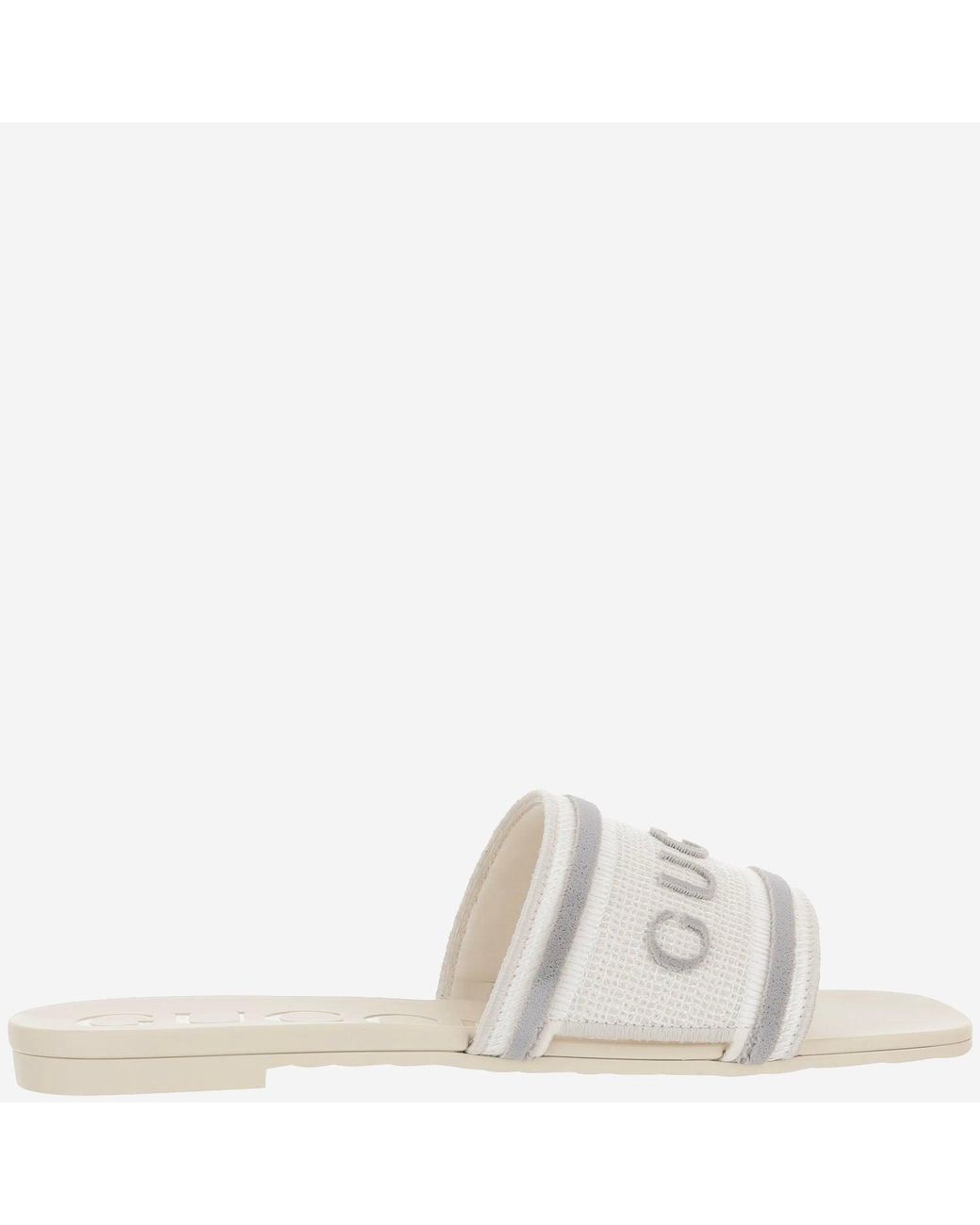 Gucci White Cotton Slider Sandals