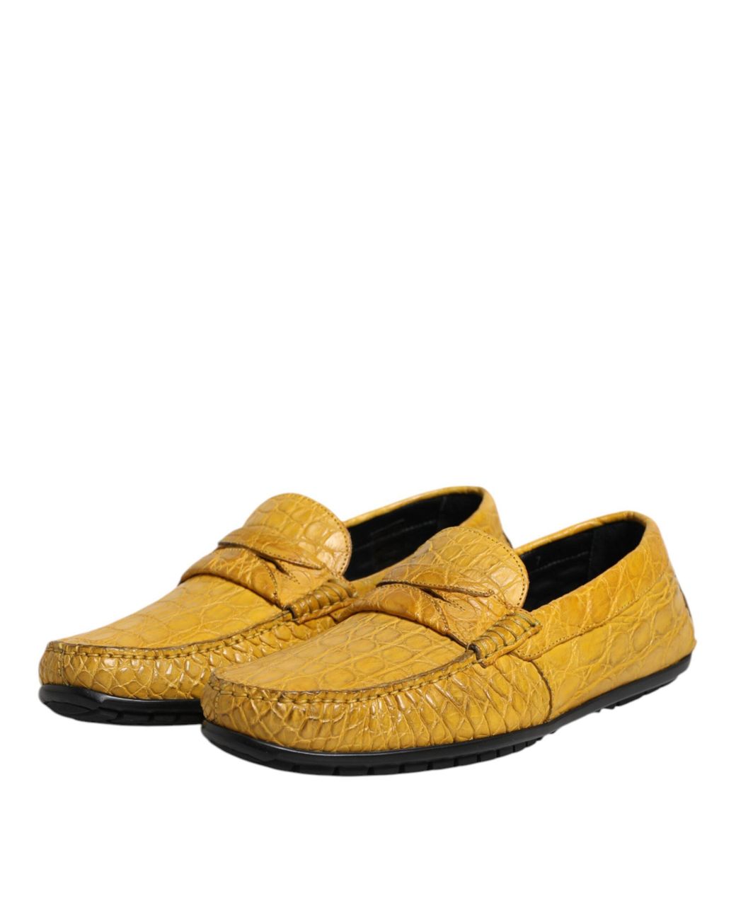 Dolce & Gabbana Multicolor Yellow Exotic Leather Loafers Slip On Shoes for men