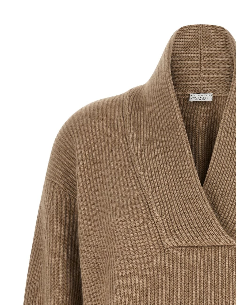 Brunello Cucinelli Natural Brunello Cucinelli Cashmere Shawl-Collar Sweater