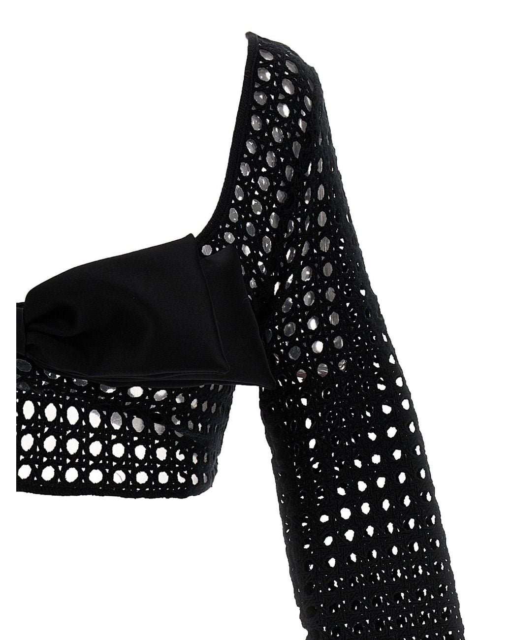 Giambattista Valli Black Macramé Bow Blouse