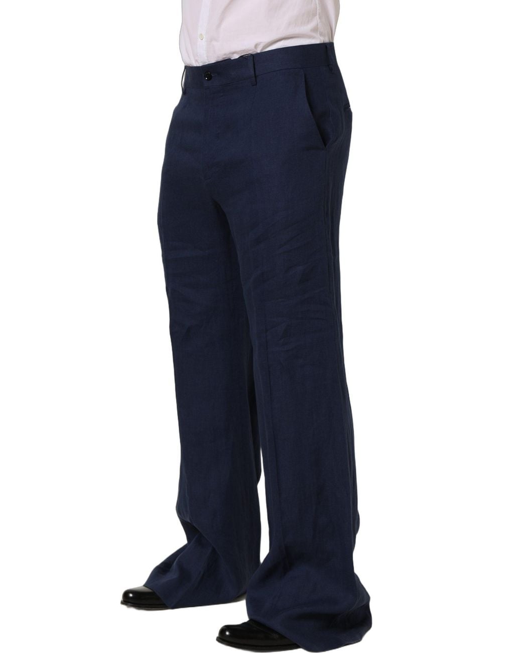 Dolce & Gabbana Blue Linen Straight Dress Trouser Pants for men