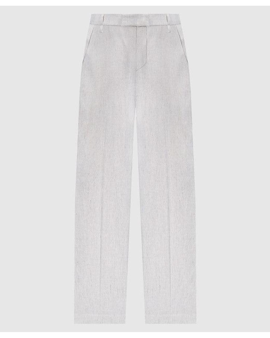 Brunello Cucinelli White Striped Linen Cotton Trousers