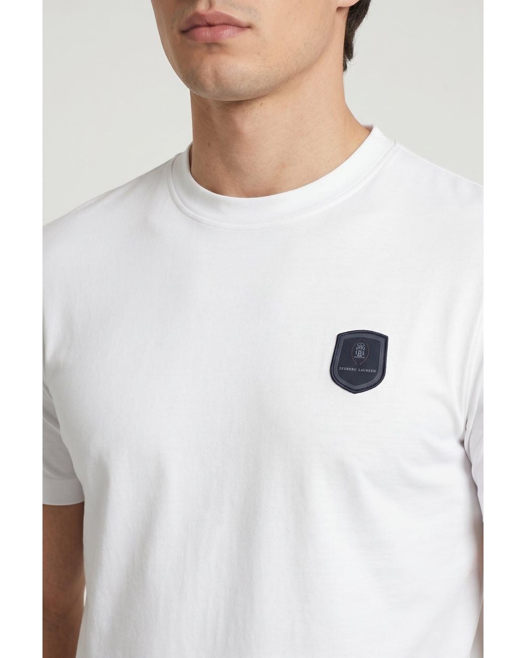 Brunello Cucinelli White Crew Neck T-Shirt With Emblem for men