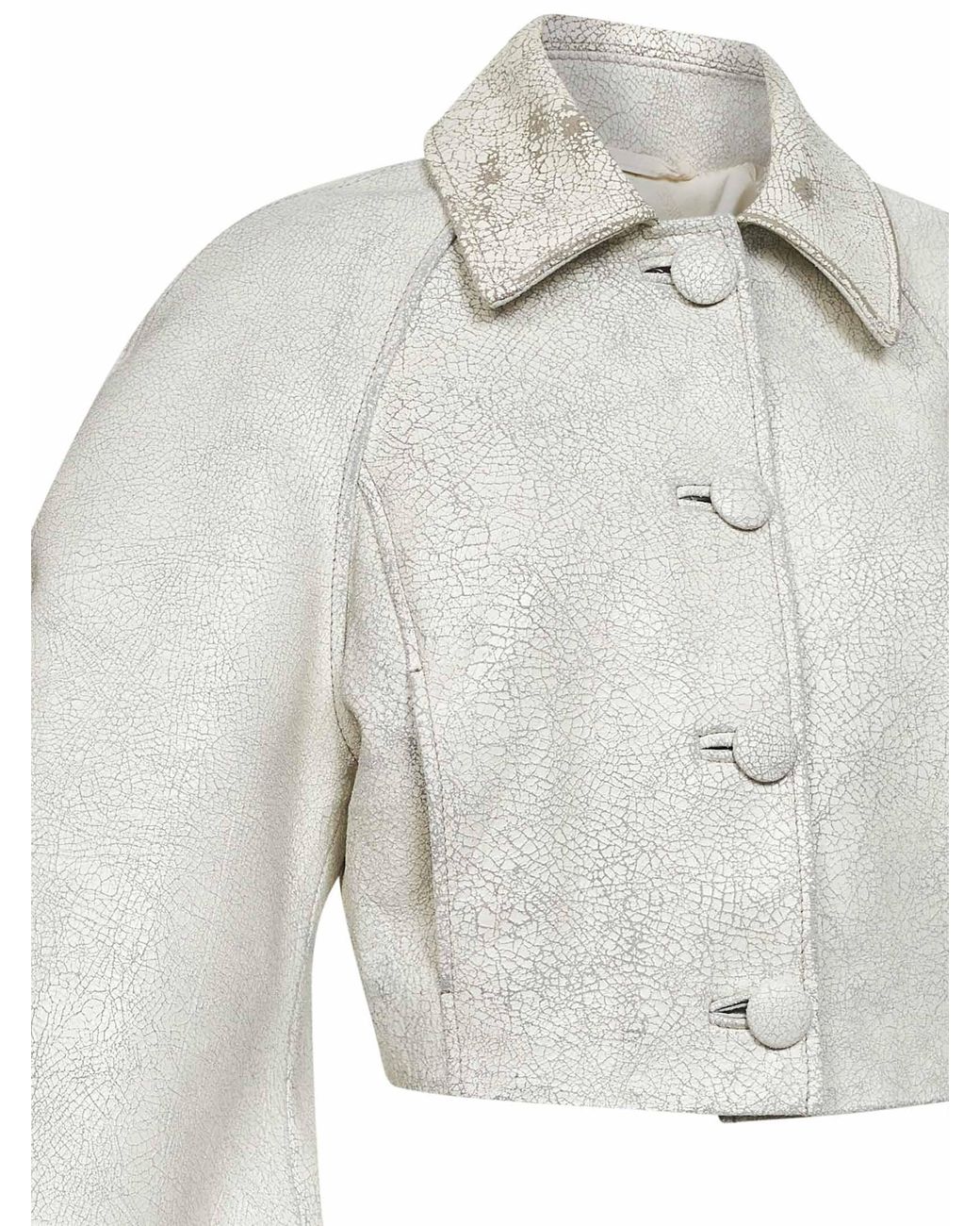 DIESEL White Crackled Leather I-Raya Cropped Jacket