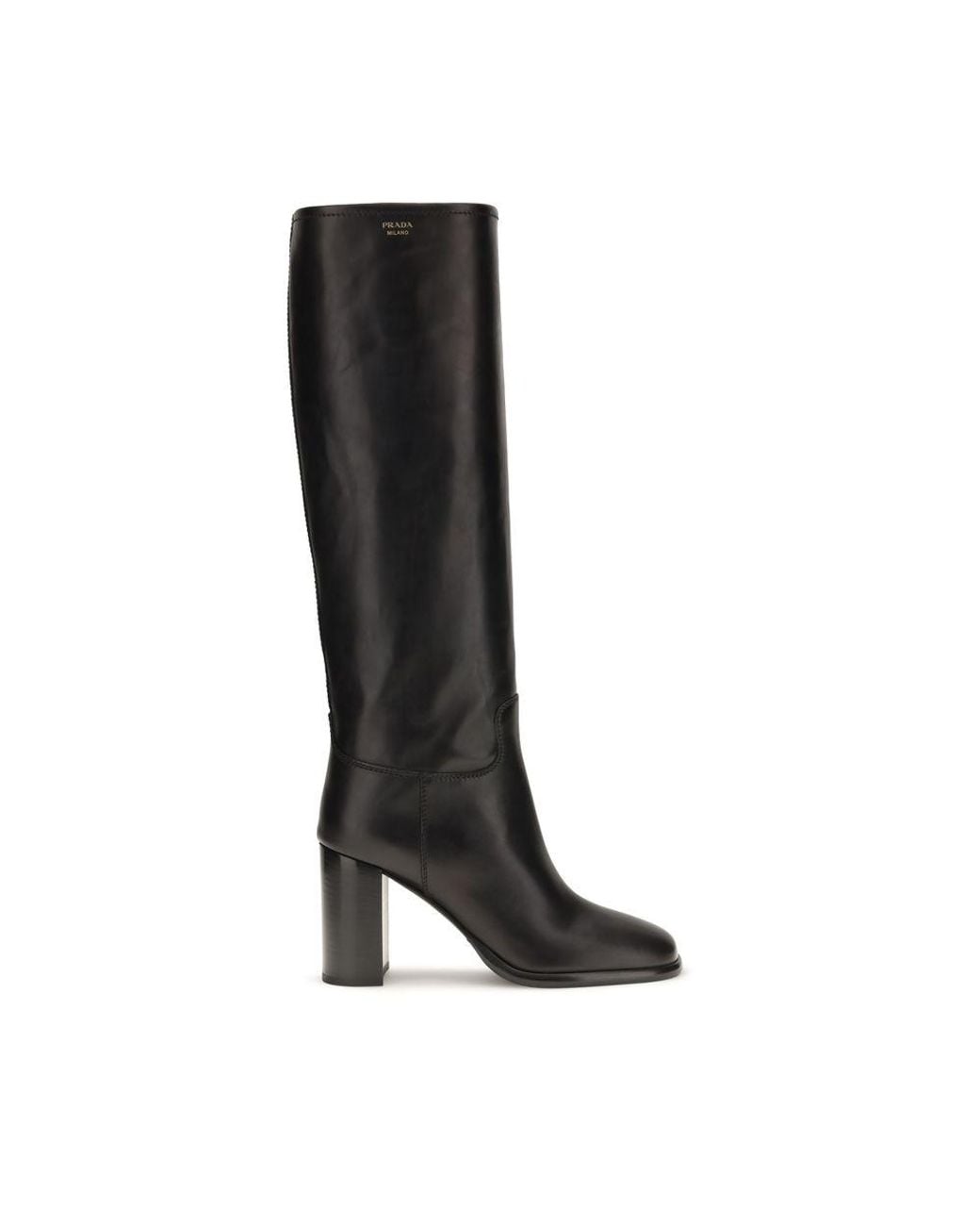 Prada Black Calf Leather Bos Taurus High Heel Boots