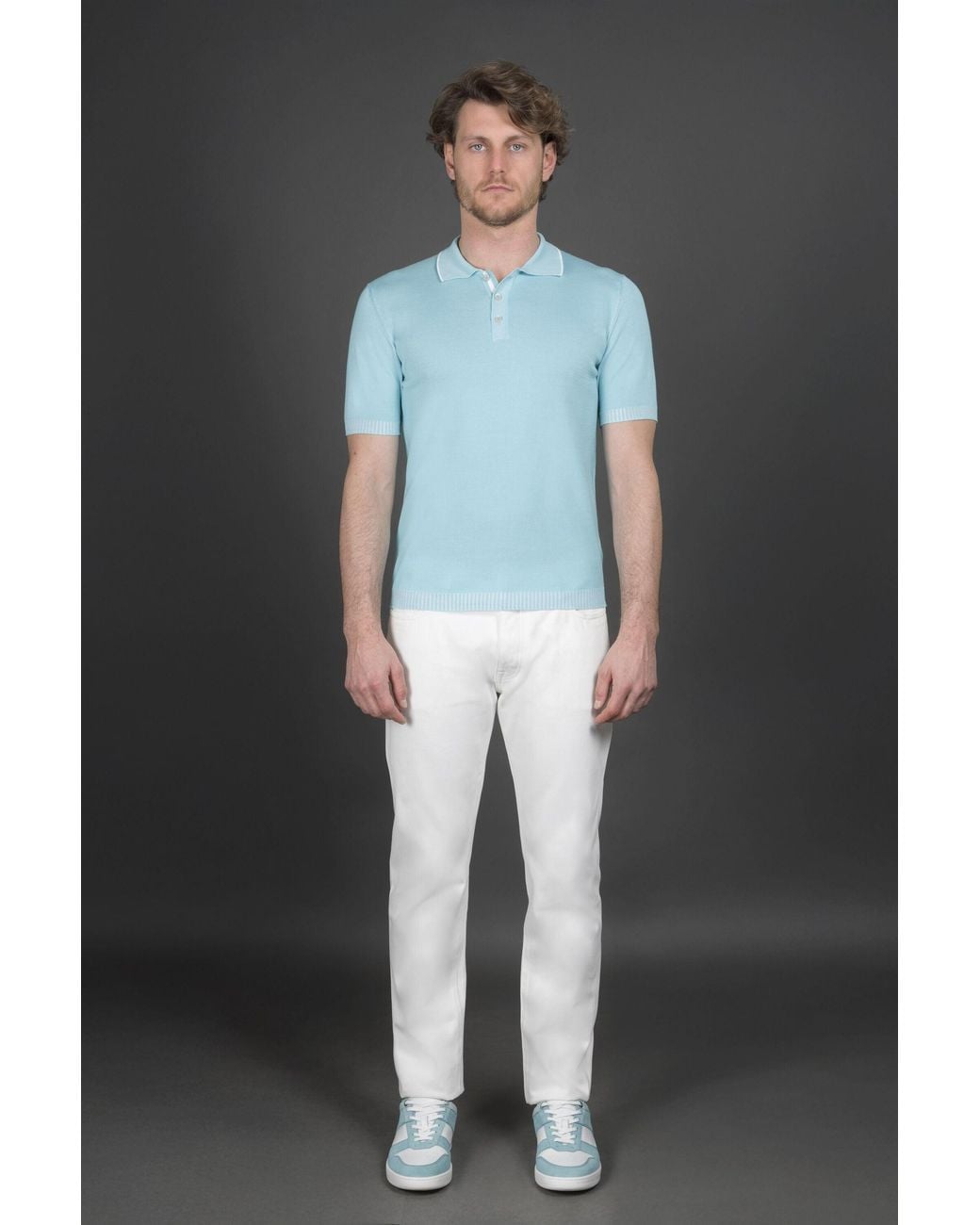 Moorer Blue Light Polo Sweater Clothing for men