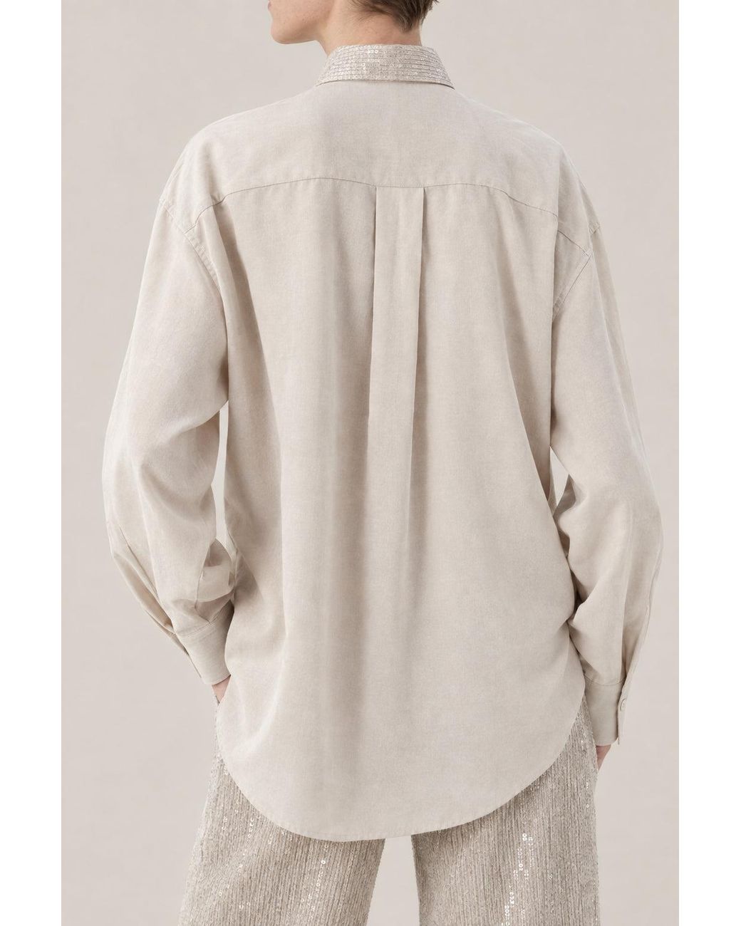 Brunello Cucinelli Natural Sand Silk Relaxed Shirt
