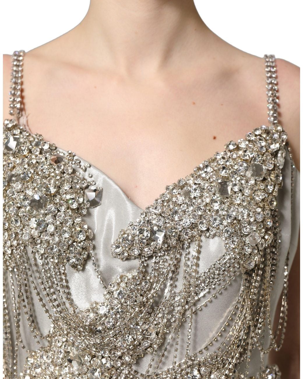 Dolce & Gabbana Metallic Crystal Embellished Eveninggown Dress Silk Elastane