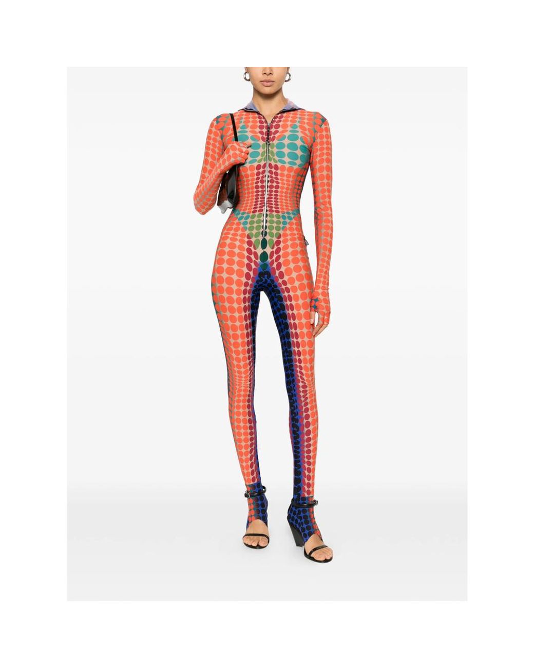 Jean Paul Gaultier Red Hooded Jumpsuit With Polka Dots