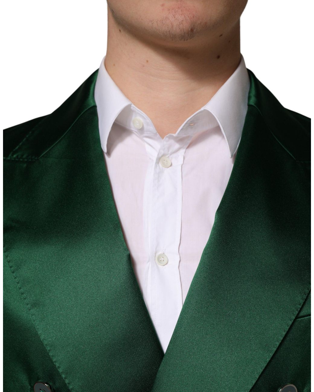 Dolce & Gabbana Green Satin Double Breasted Jacket Blazer Polyester Clothing for men