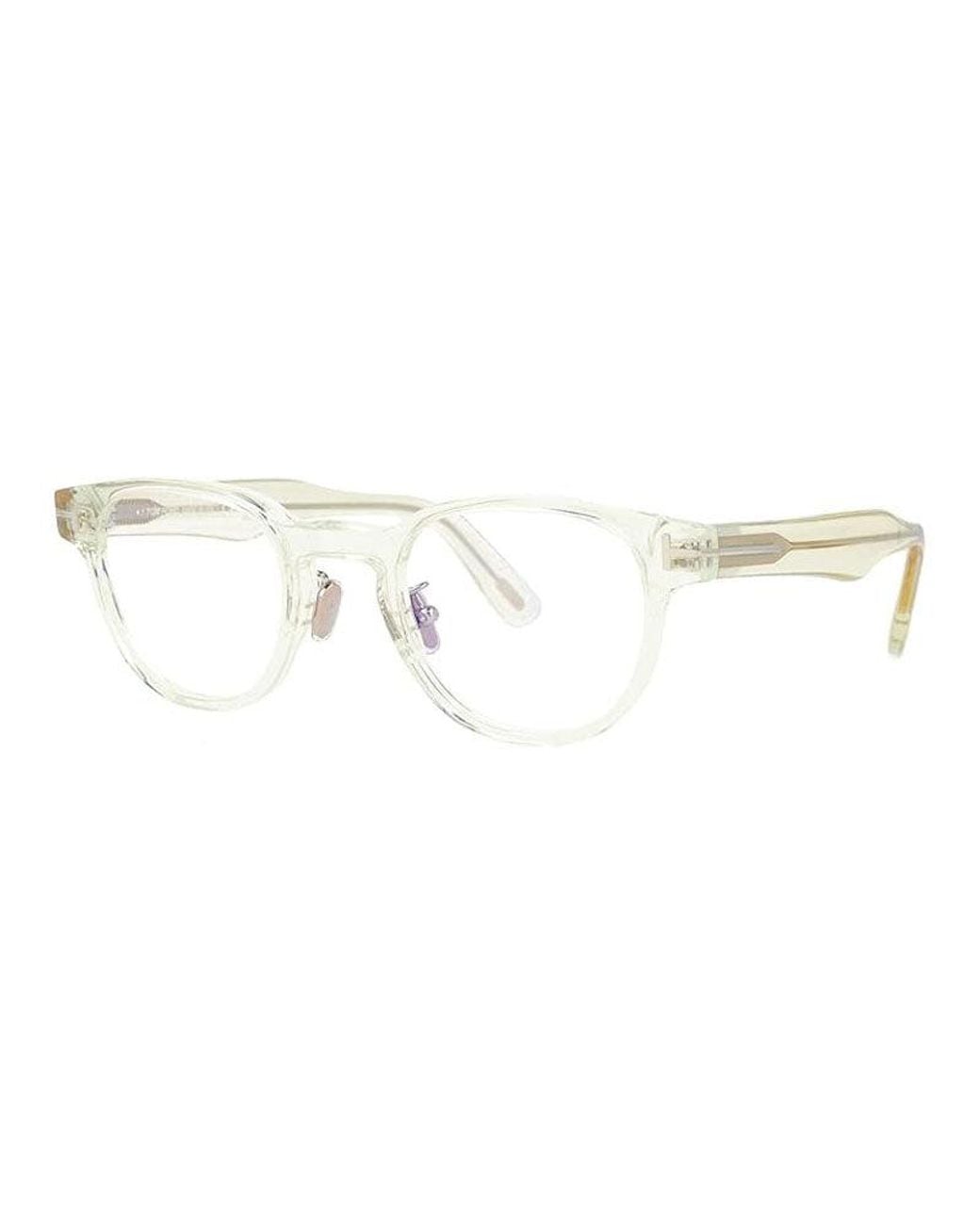 Tom Ford Metallic Eyeglasses Round Full Rim, Shiny Frame And Clear Light Block Lenses Lens Ft5783-D-B039