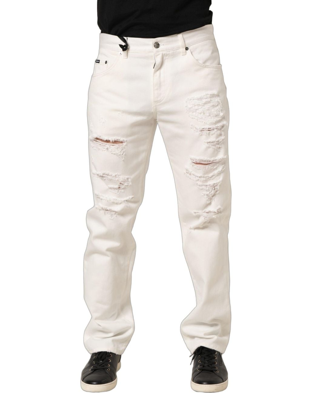 Dolce & Gabbana Natural Cotton Distressed Straight Denim Jeans Clothing for men