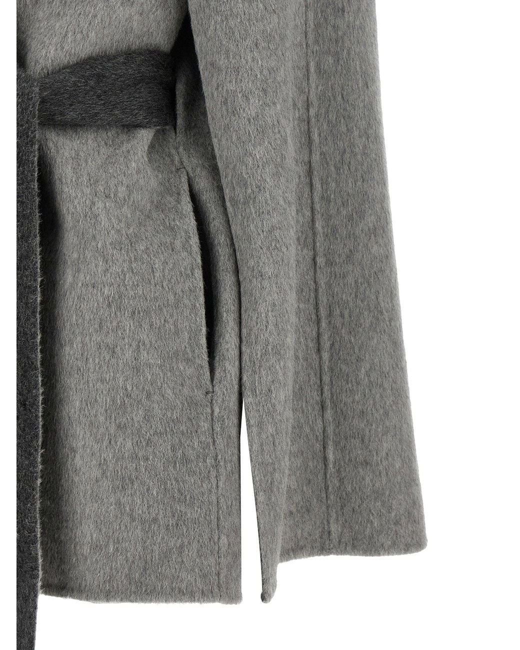 Alberta Ferretti Gray Cape-Sleeve Wool Coat