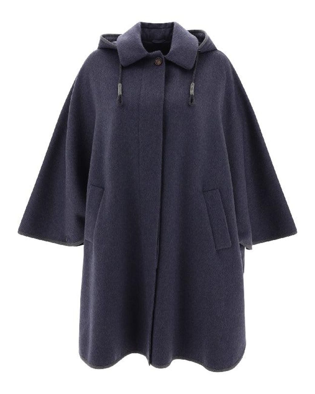 Brunello Cucinelli Blue Night Sky Wool Hooded Cape Jacket Clothing