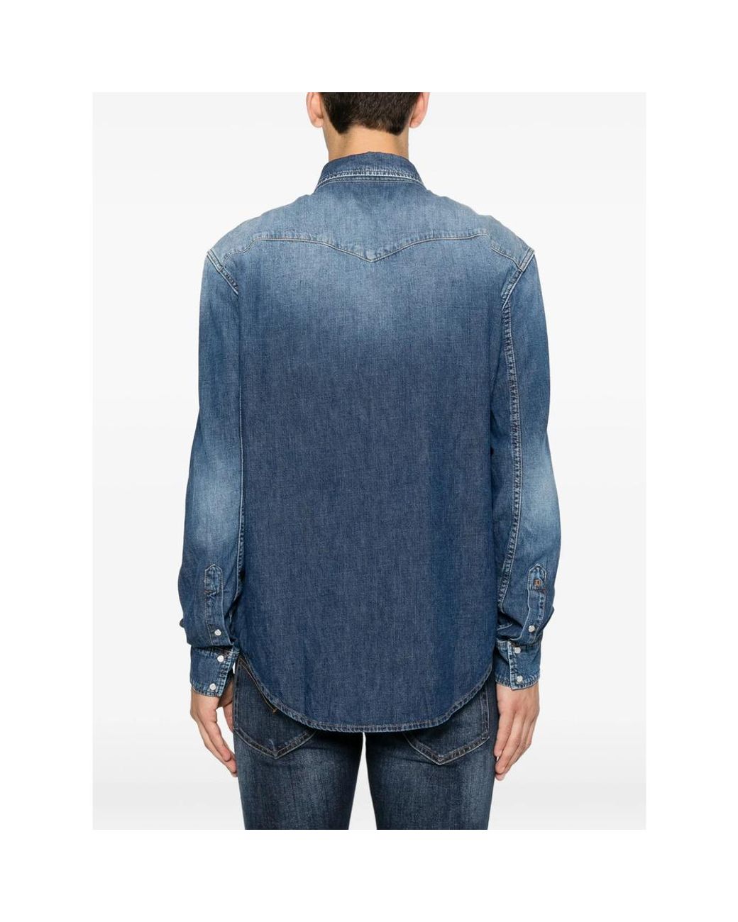 Dondup Blue Faded-Effect Western-Yoke Shirt for men