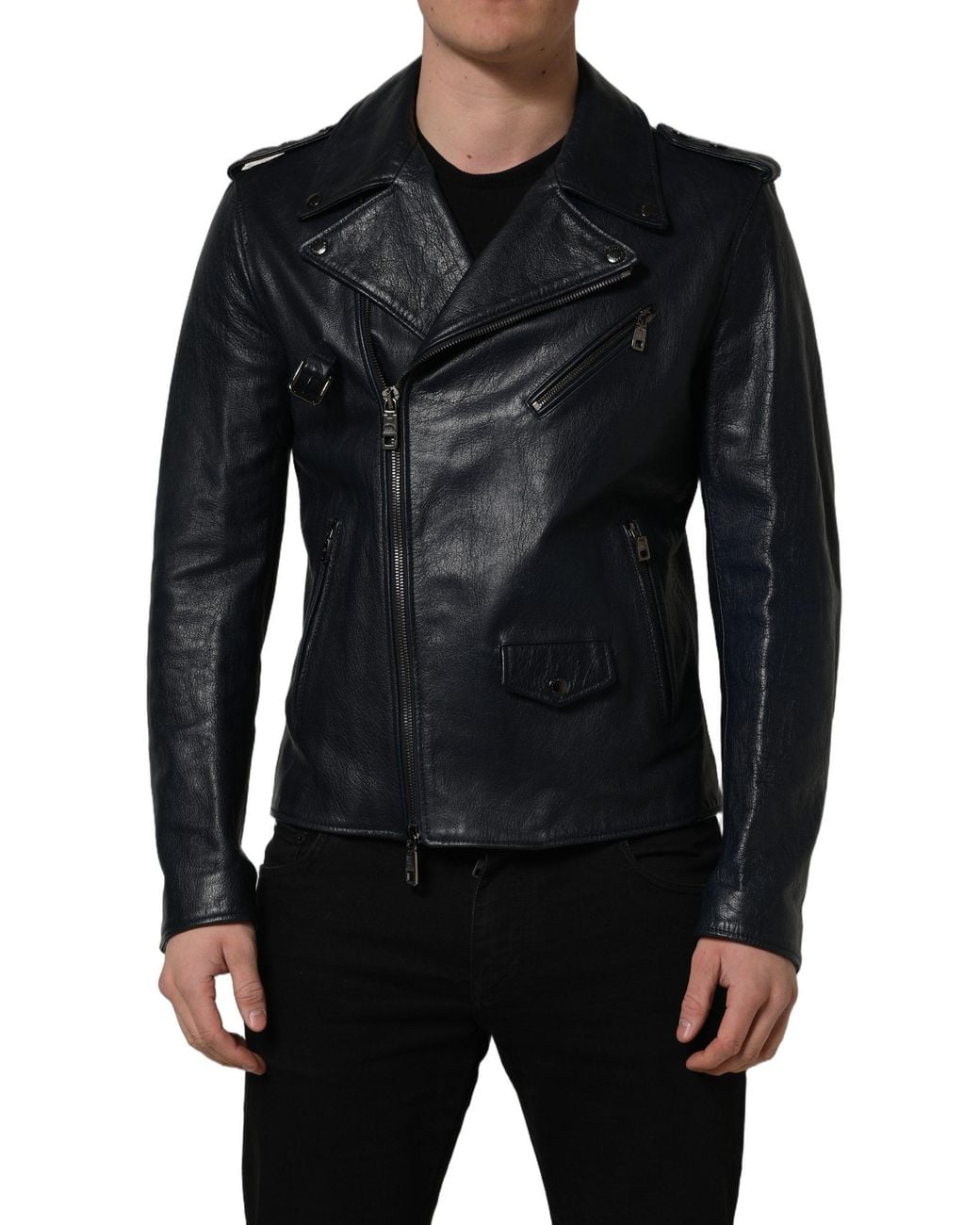 Dolce & Gabbana Black Leather Jackets for men