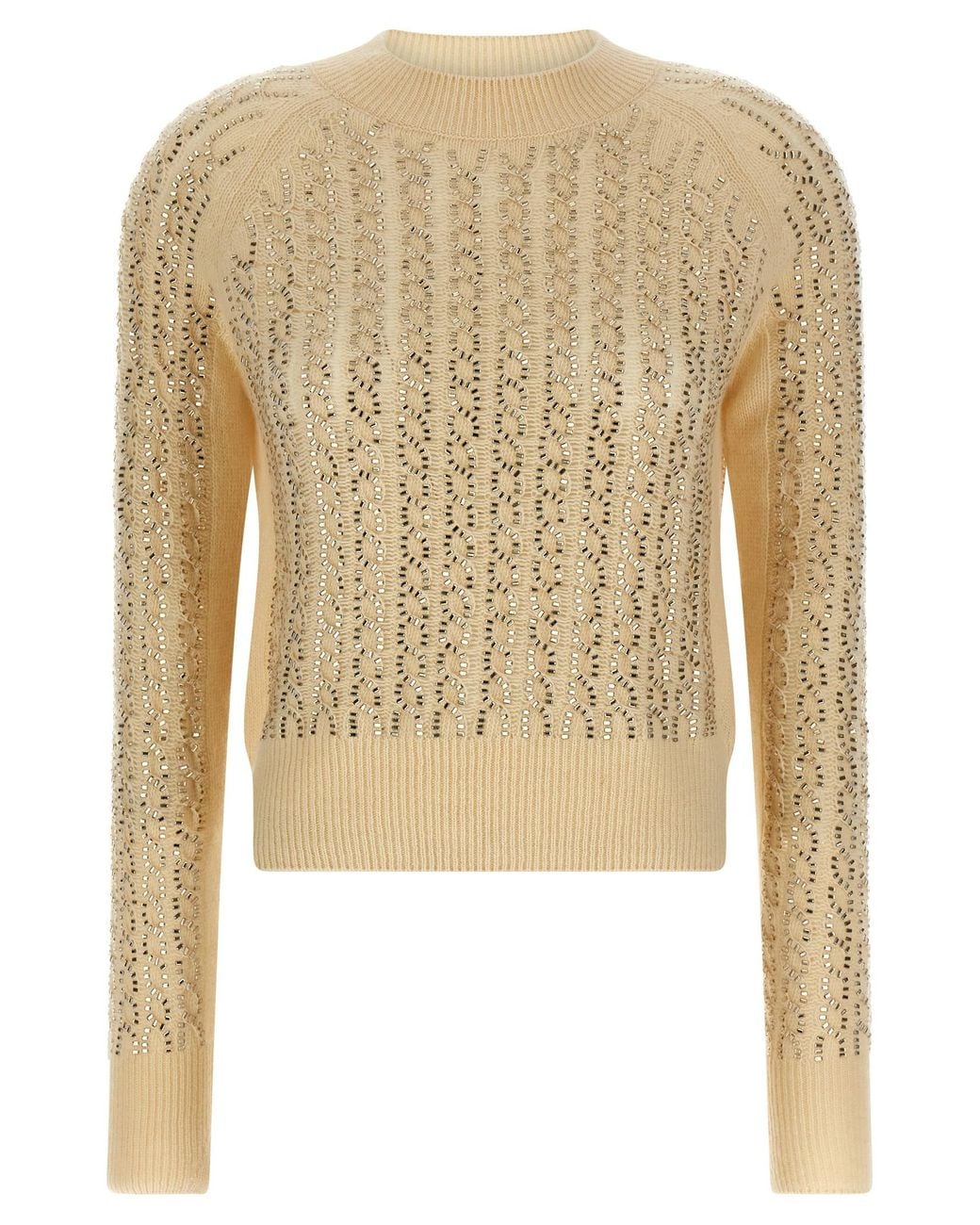 Ermanno Scervino Natural Baguette Studded Sweater Virgin Wool Cachemire Sweater, Cardigans