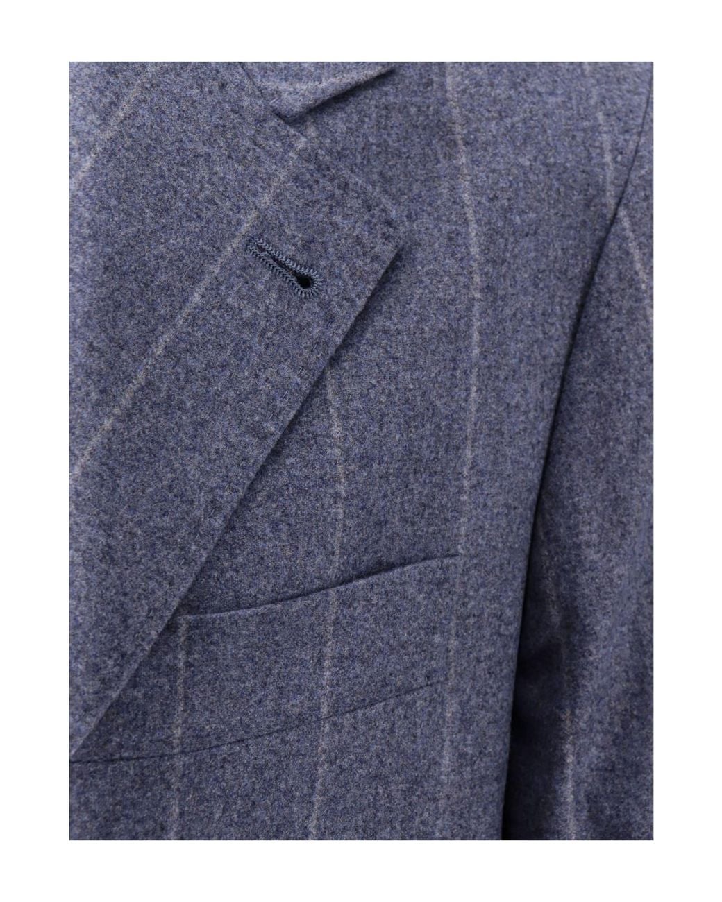 Brunello Cucinelli Blue Wool Silk Pinstripe Blazer Clothing for men