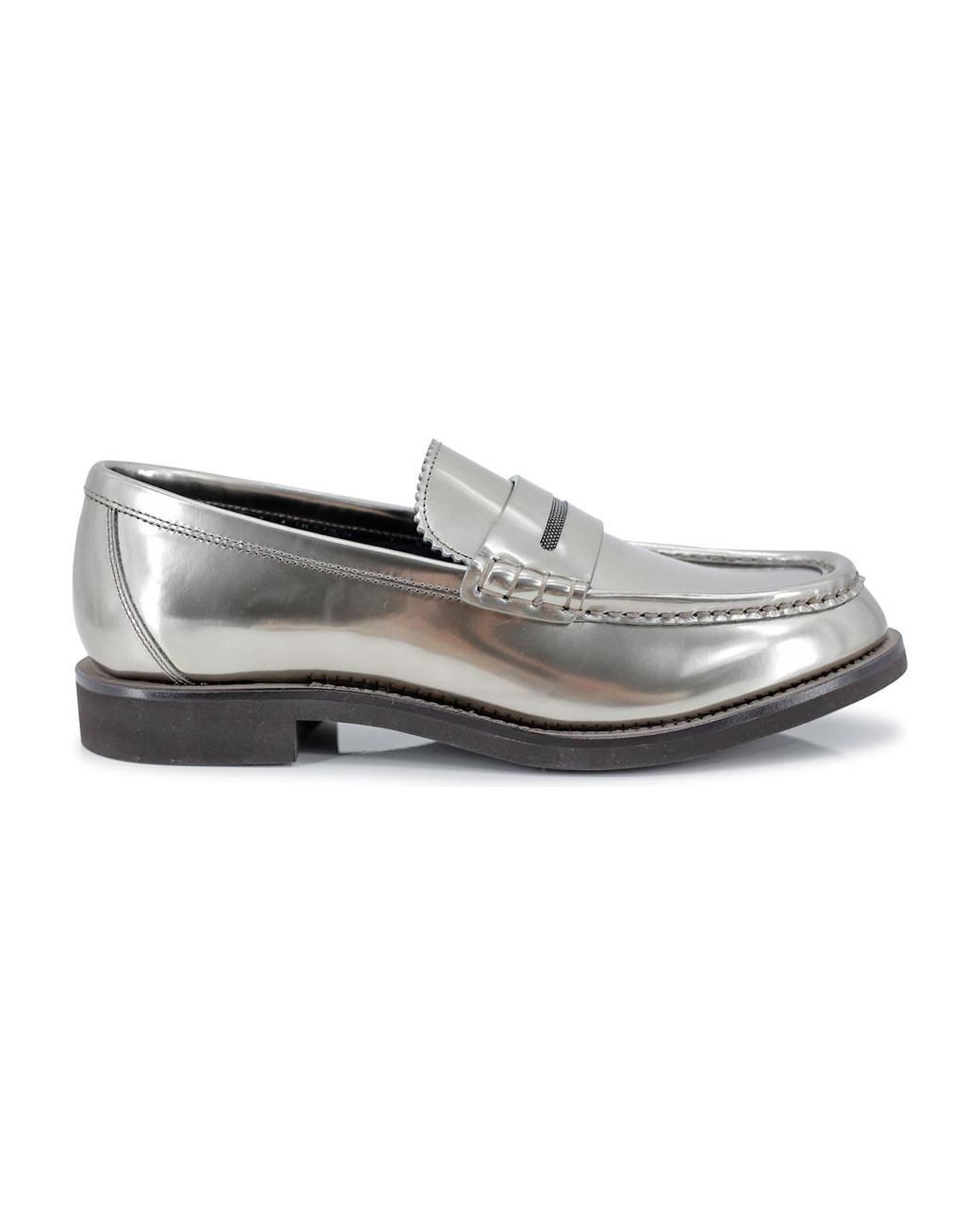 Brunello Cucinelli White Gray Leather Slip