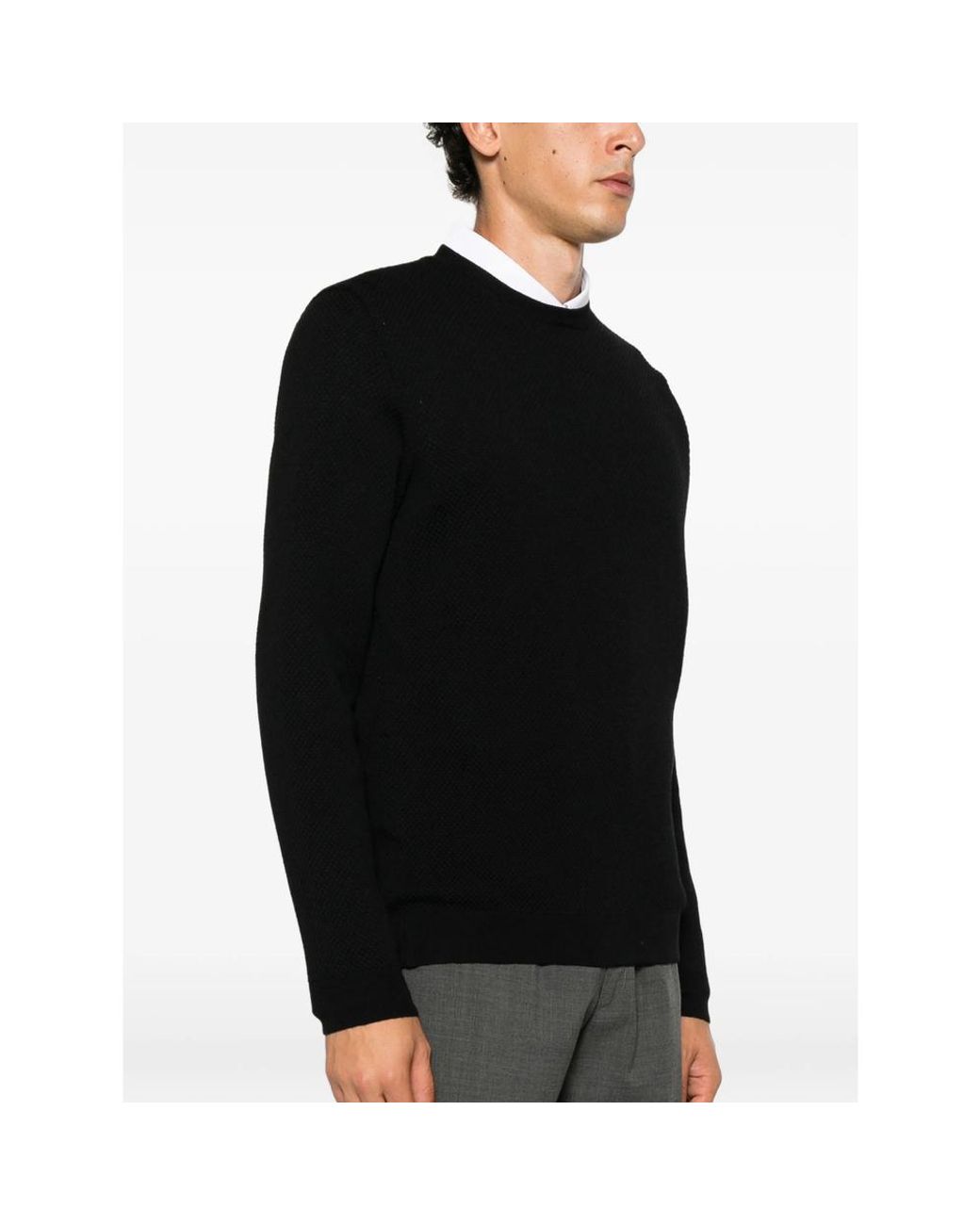Zanone Black Sweater Waffle Knit Virgin Wool Jumpers for men