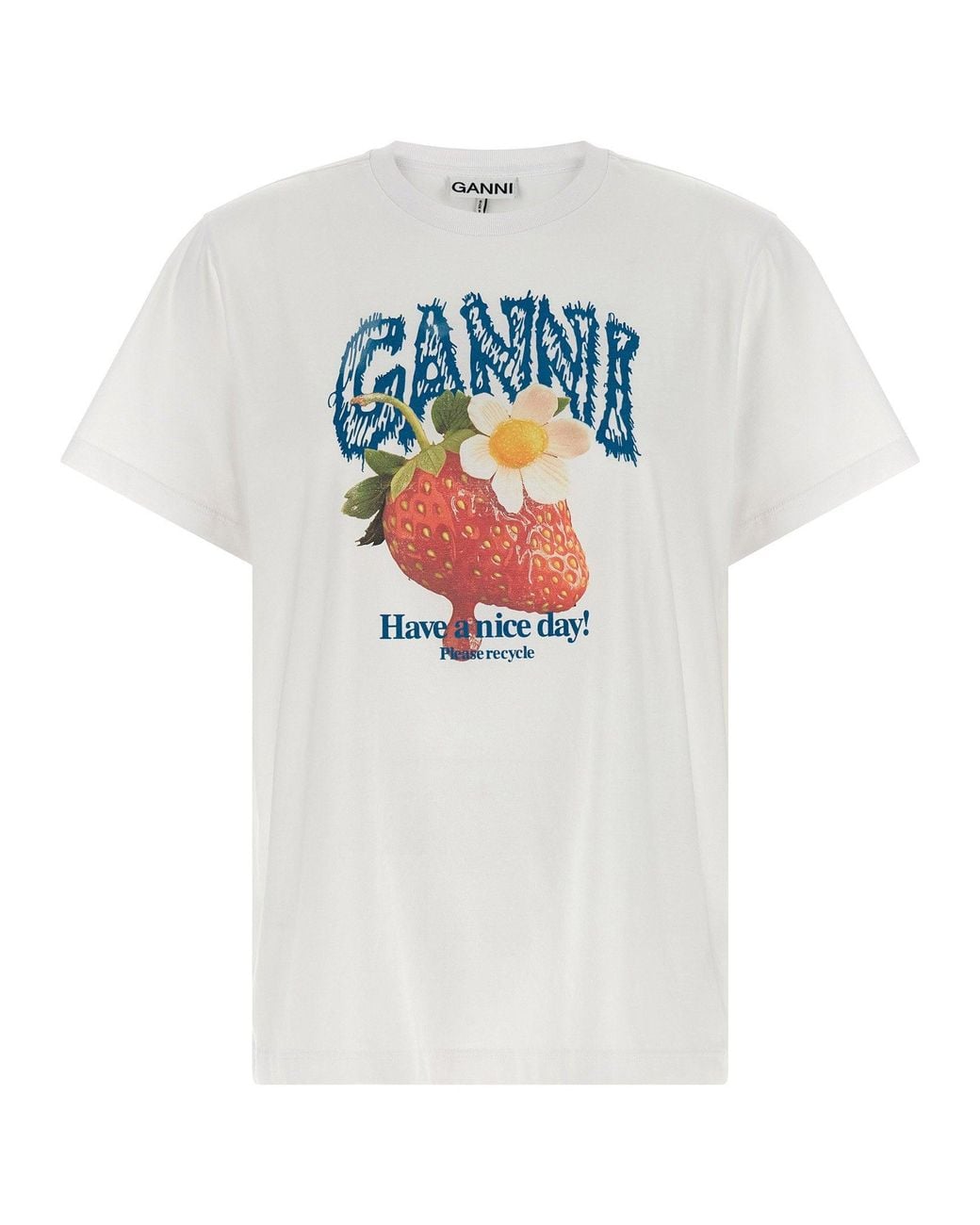 Ganni White Strawberry-Print Cotton Jersey T-Shirt