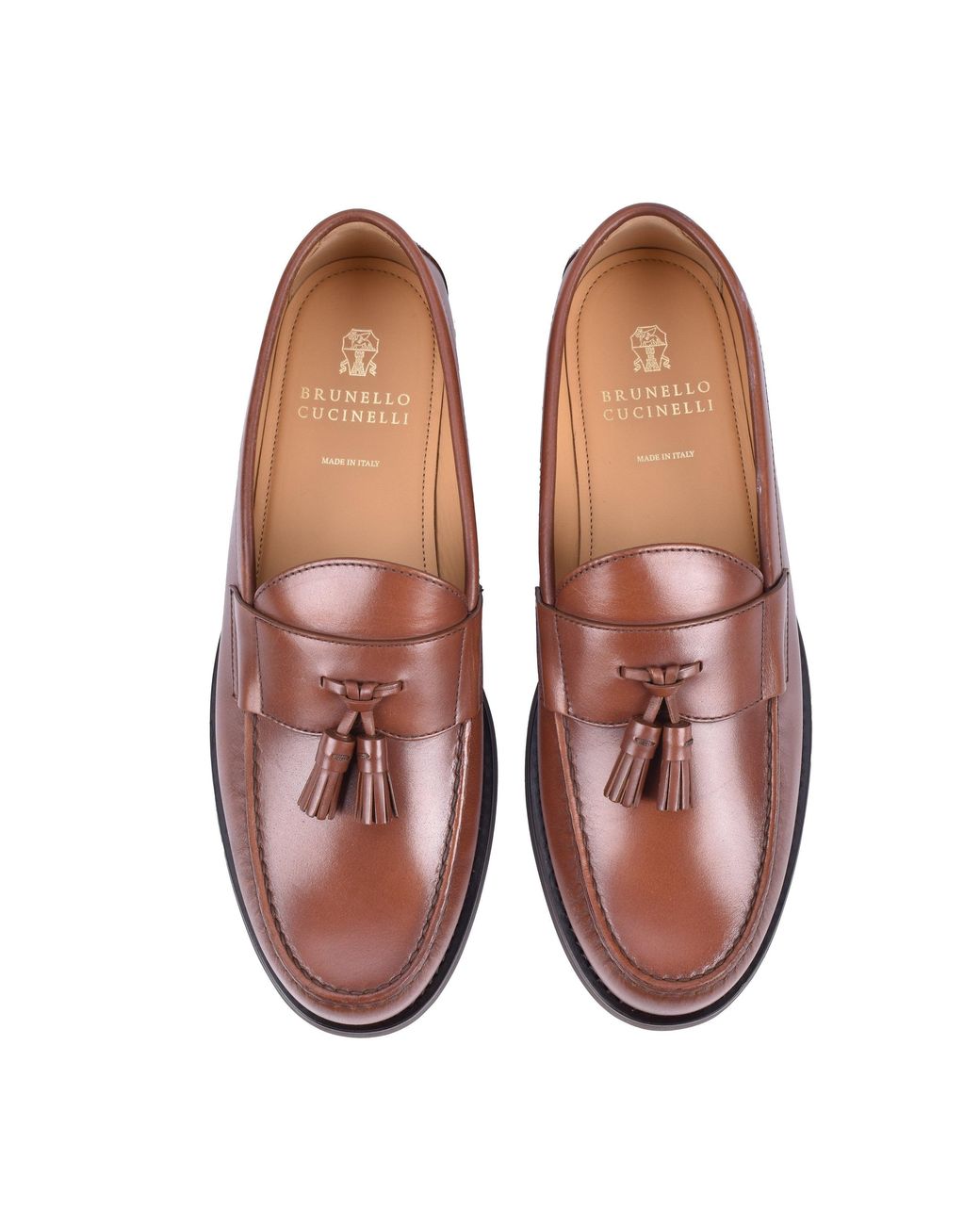 Brunello Cucinelli Brown Leather Tassel Loafers for men
