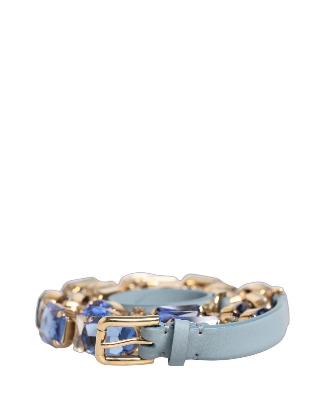 Dolce & Gabbana Blue Leather Crystal Chain Embellished Belt
