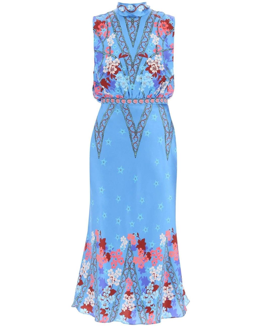Saloni Fleur Midi Dress in Blue | Lyst