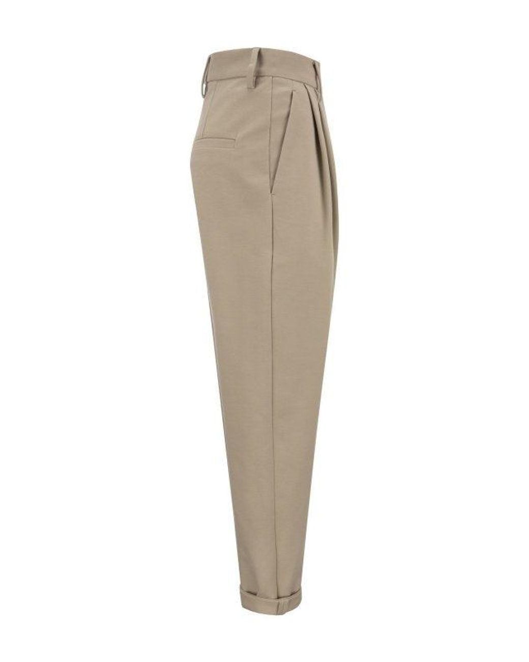 Brunello Cucinelli Natural Talco Cotton Tapered Trousers With Cuffs