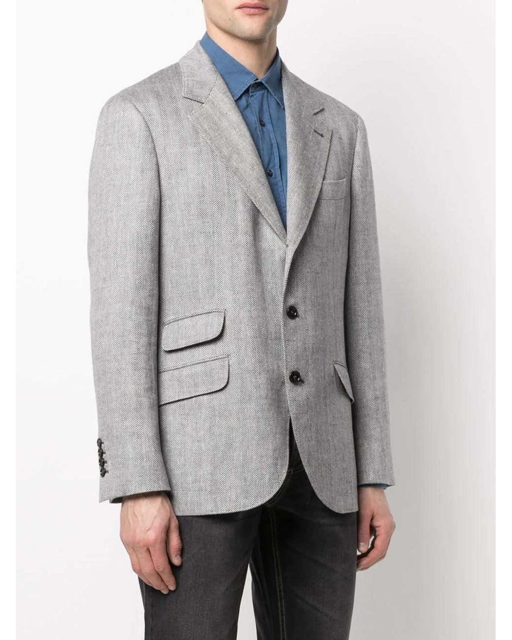 Brunello Cucinelli Gray Linen Wool Blazer for men