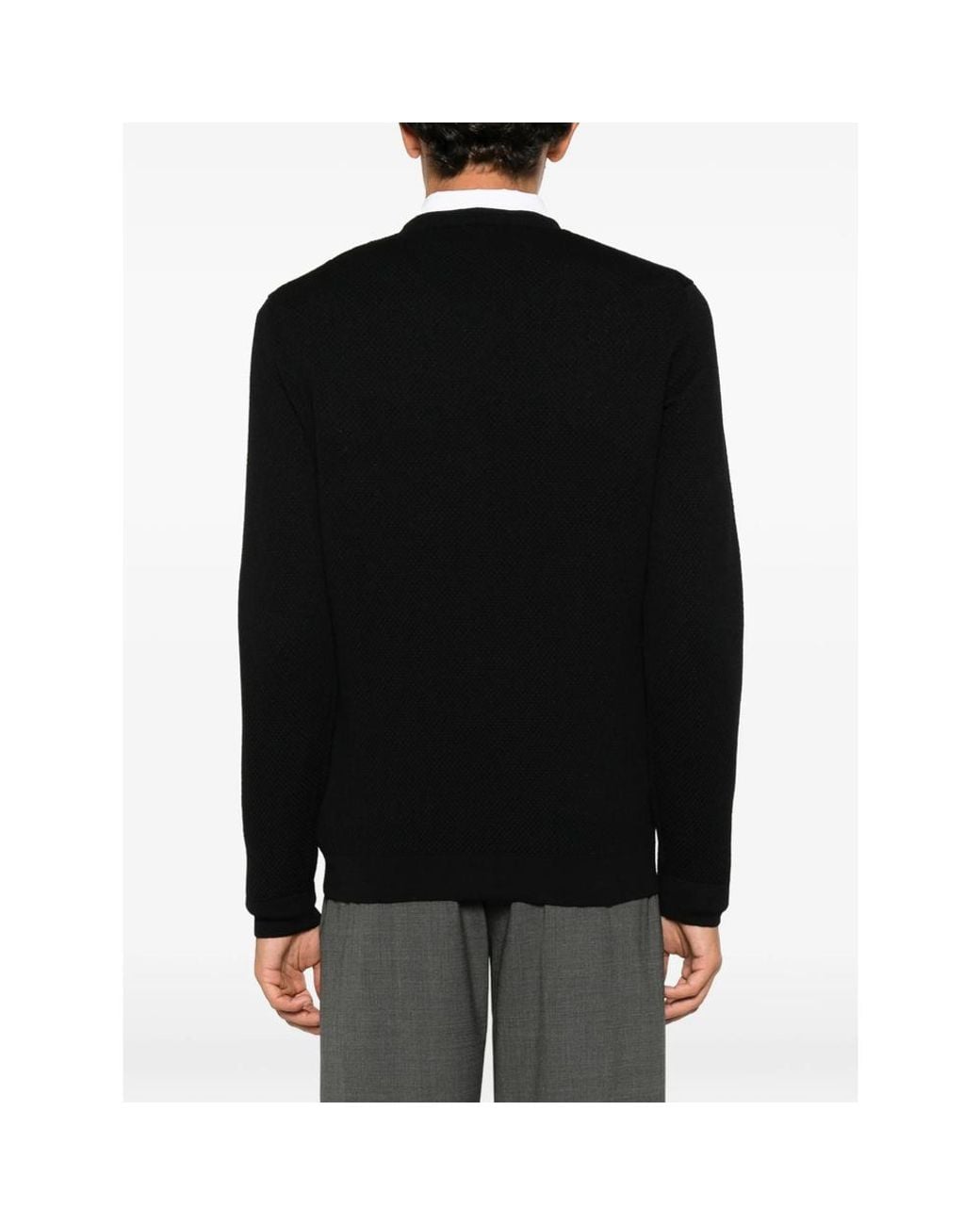 Zanone Black Sweater Waffle Knit Virgin Wool Jumpers for men