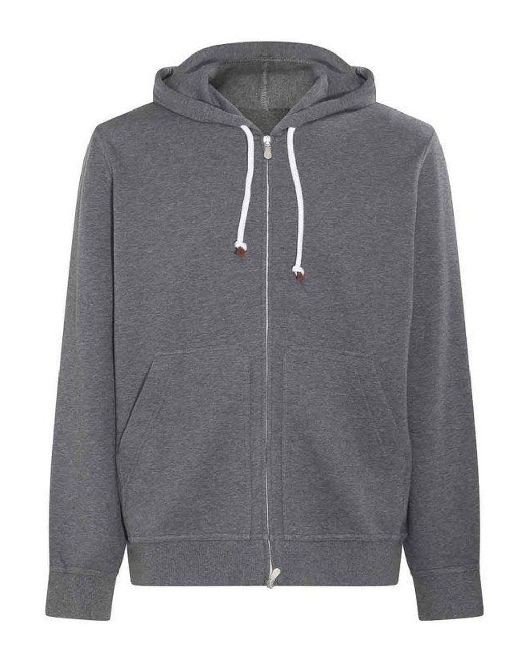 Brunello Cucinelli Gray Cotton Zip Hoodie Clothing for men
