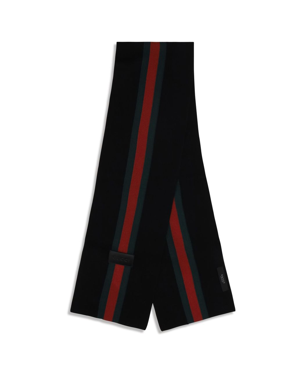 Gucci Black Wool Scarf With Web Stripe Merino Ovis Aries Scarfs for men