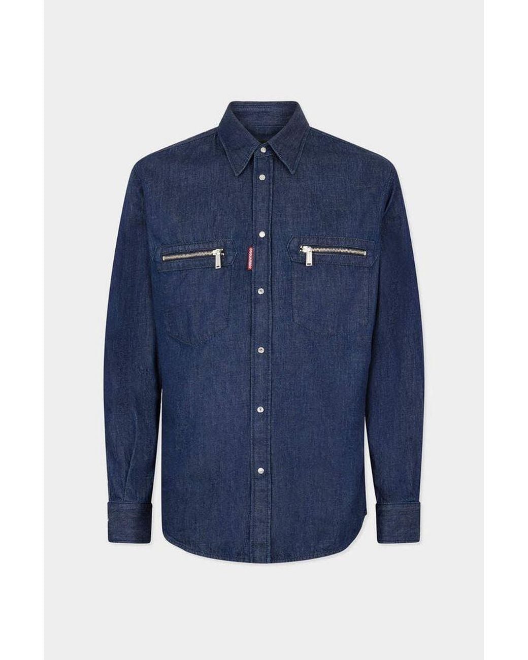 DSquared² Blue Dsquared2 Denim With Zip Pocket Details Shirt for men