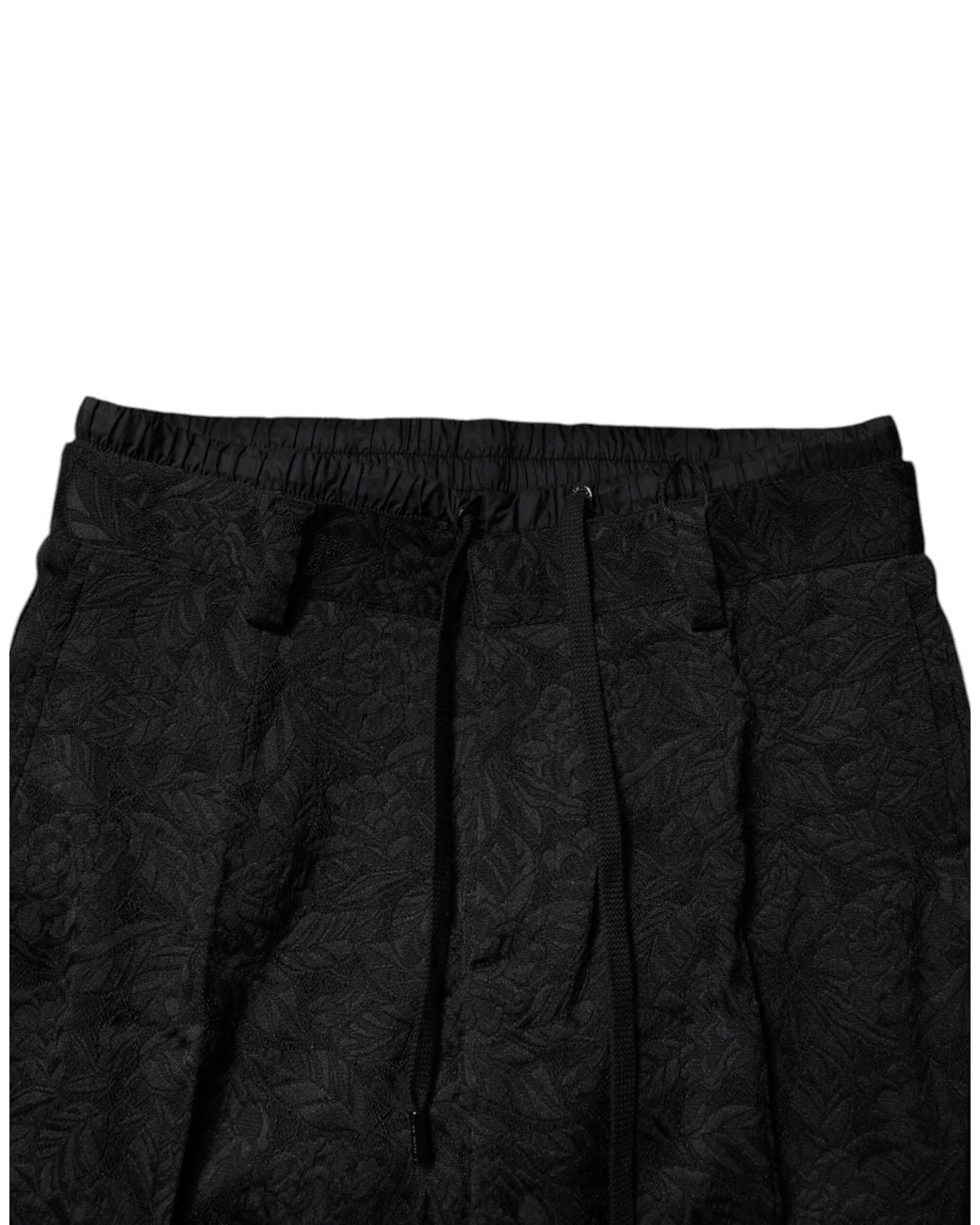 Dolce & Gabbana Black Brocade Polyester Skinny Dress Pants for men