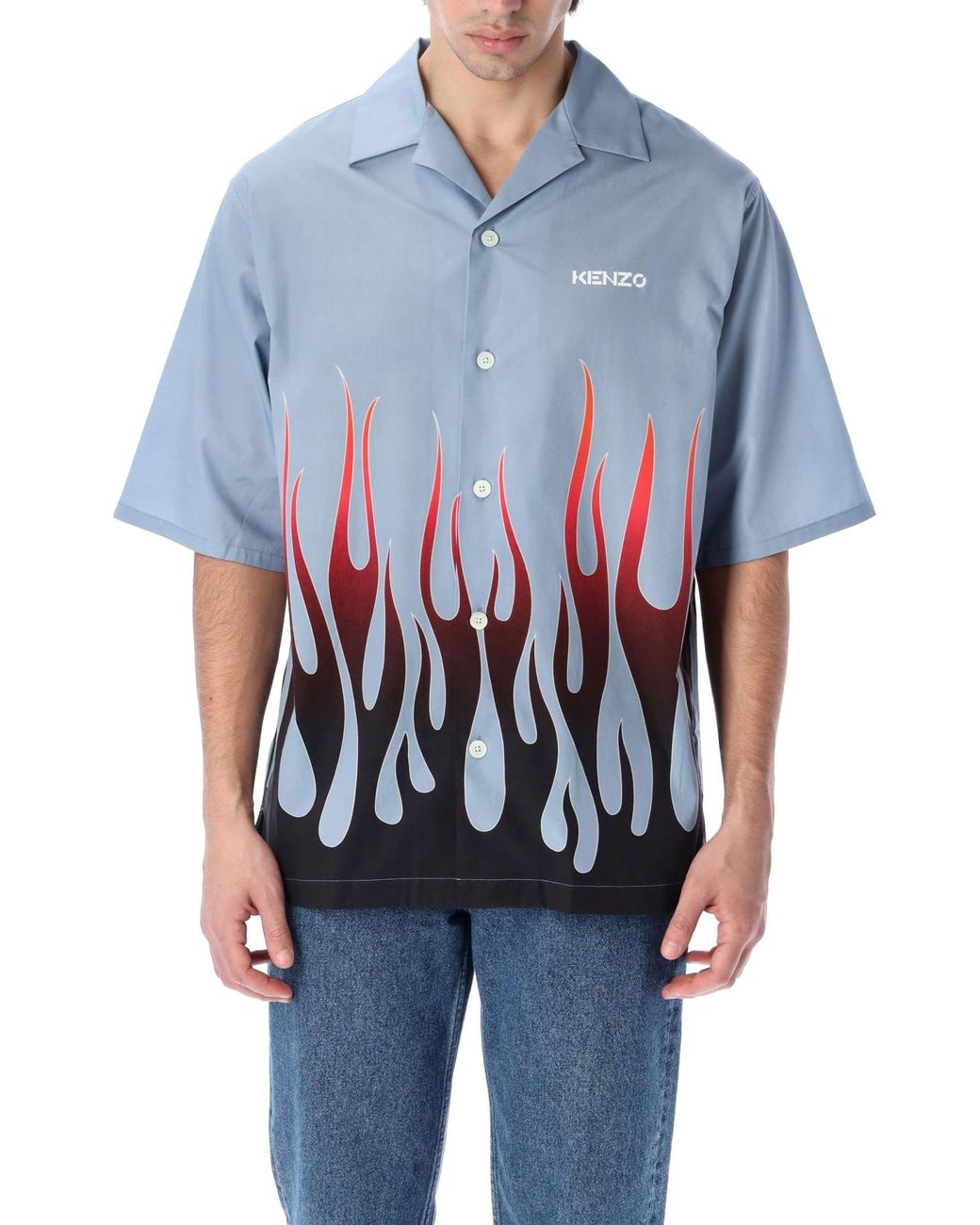 KENZO Cotton Flames Bowling Shirt in 