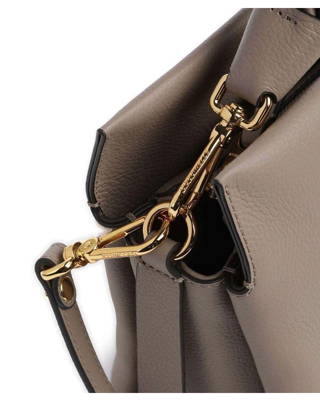 Coccinelle Gray Hobo Bag Warm Taupe-Rosette Taupe/Rosette Double Grainy Leather Handbags