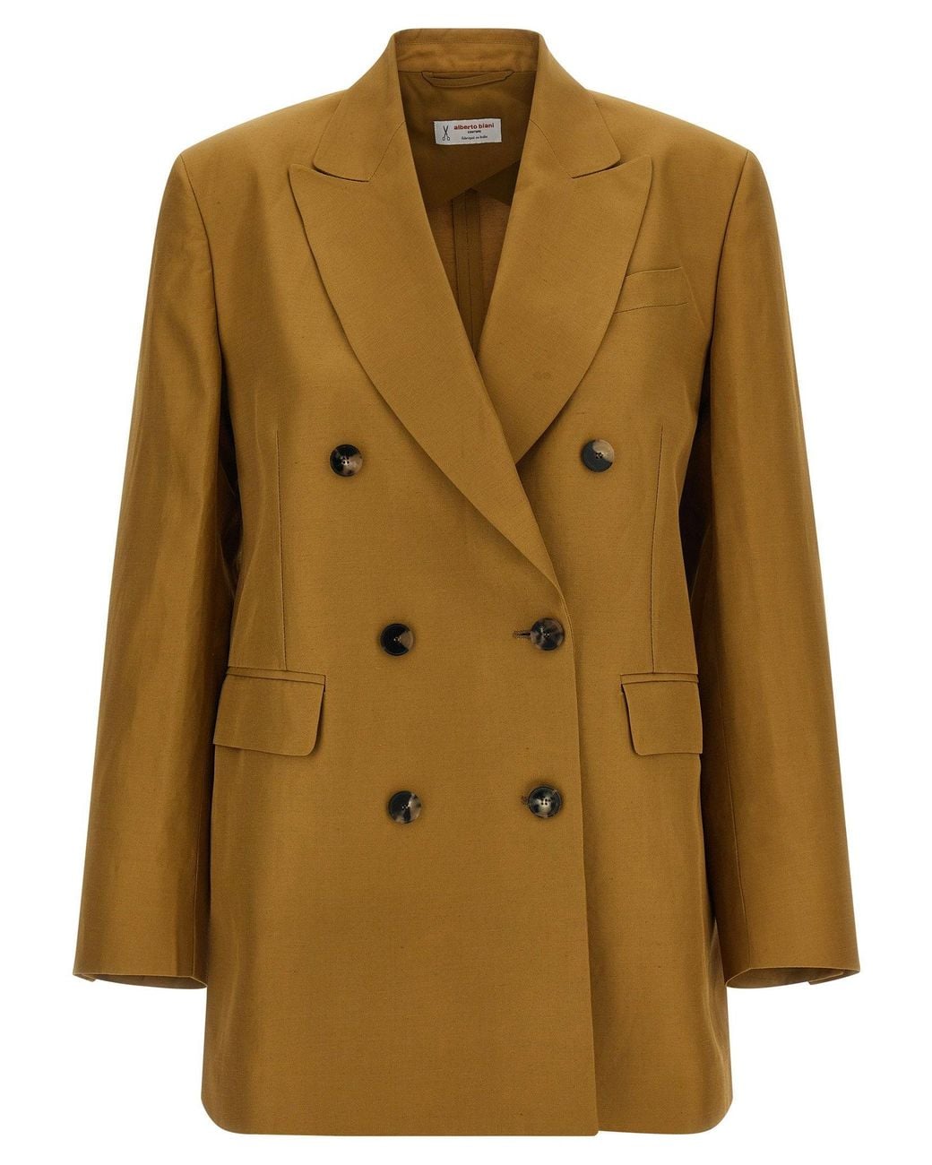 Alberto Biani Natural Double-Breasted Viscose Linen Blazer